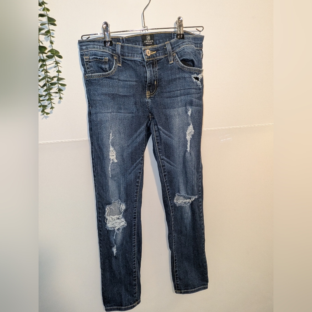 Just Black Skinny Jeans Dark Wash Distressed Size 26
